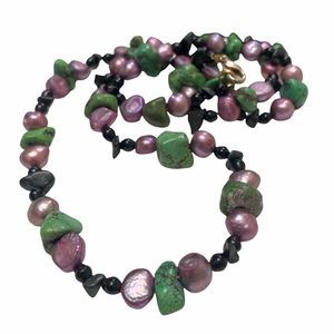 Vintage Turquoise Pearl And Black Onyx Necklace